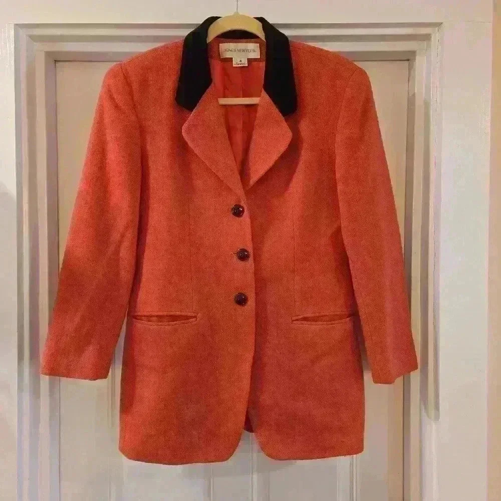 VTG Jones New York Equestrian Blazer Pink Coral Womens Size 4